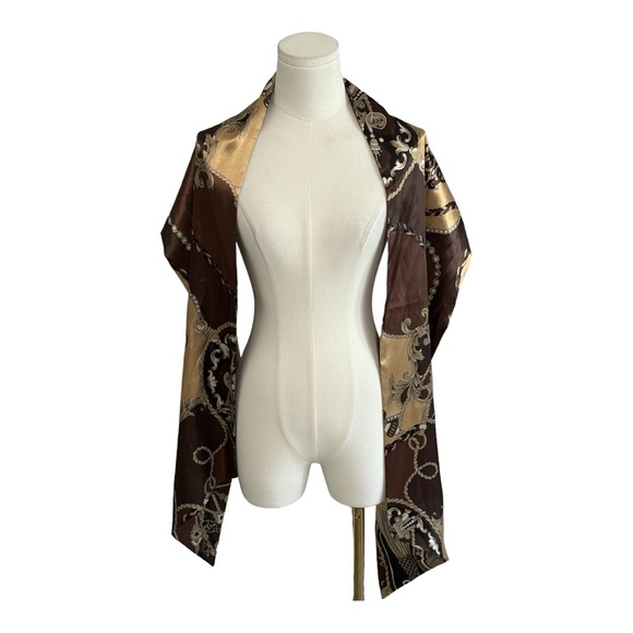 DENNIS BASSO Brown Gold Top Chain Rope Tassel size 1X Scarf Shawl Accessory - Picture 4 of 8